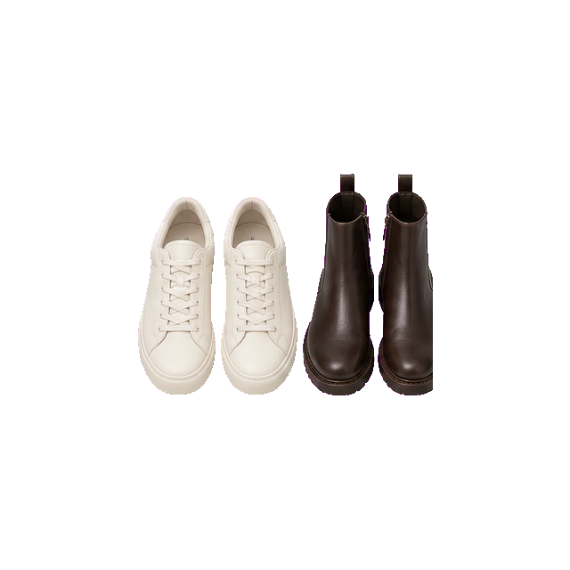 Cream Sneakers And Brown Boots