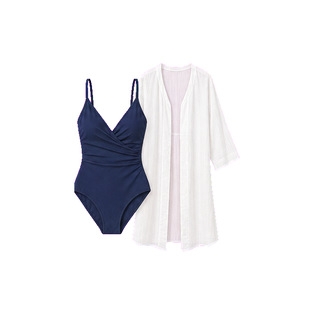 Navy Swimwear And Cotton Cover-Up