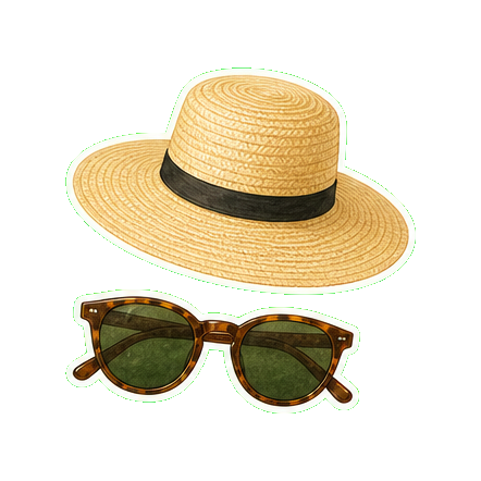 Lack of Color wide-brim sun hat + Persol or Maui Jim polarized