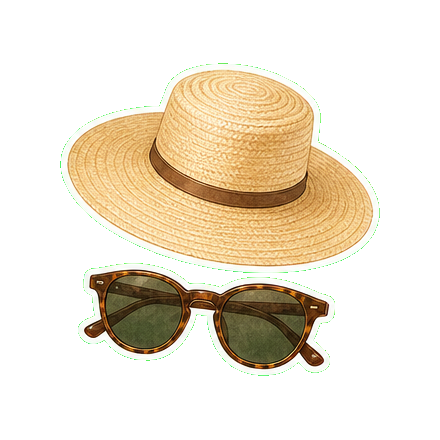 Lack of Color wide-brim sun hat + Persol or Maui Jim polarized