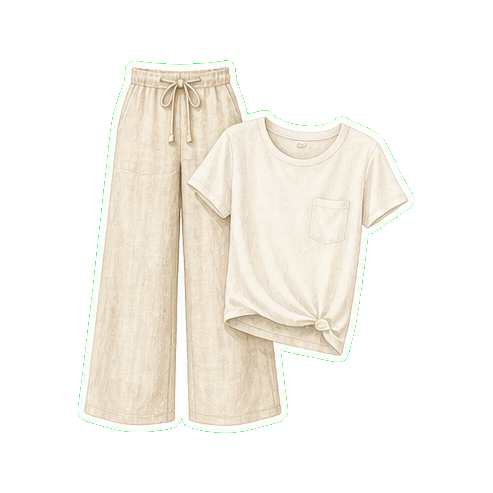 Lightweight cotton or linen wide-leg pant + cotton tee