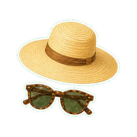 Lack of Color wide-brim sun hat + Persol or Maui Jim polarized sunglasses