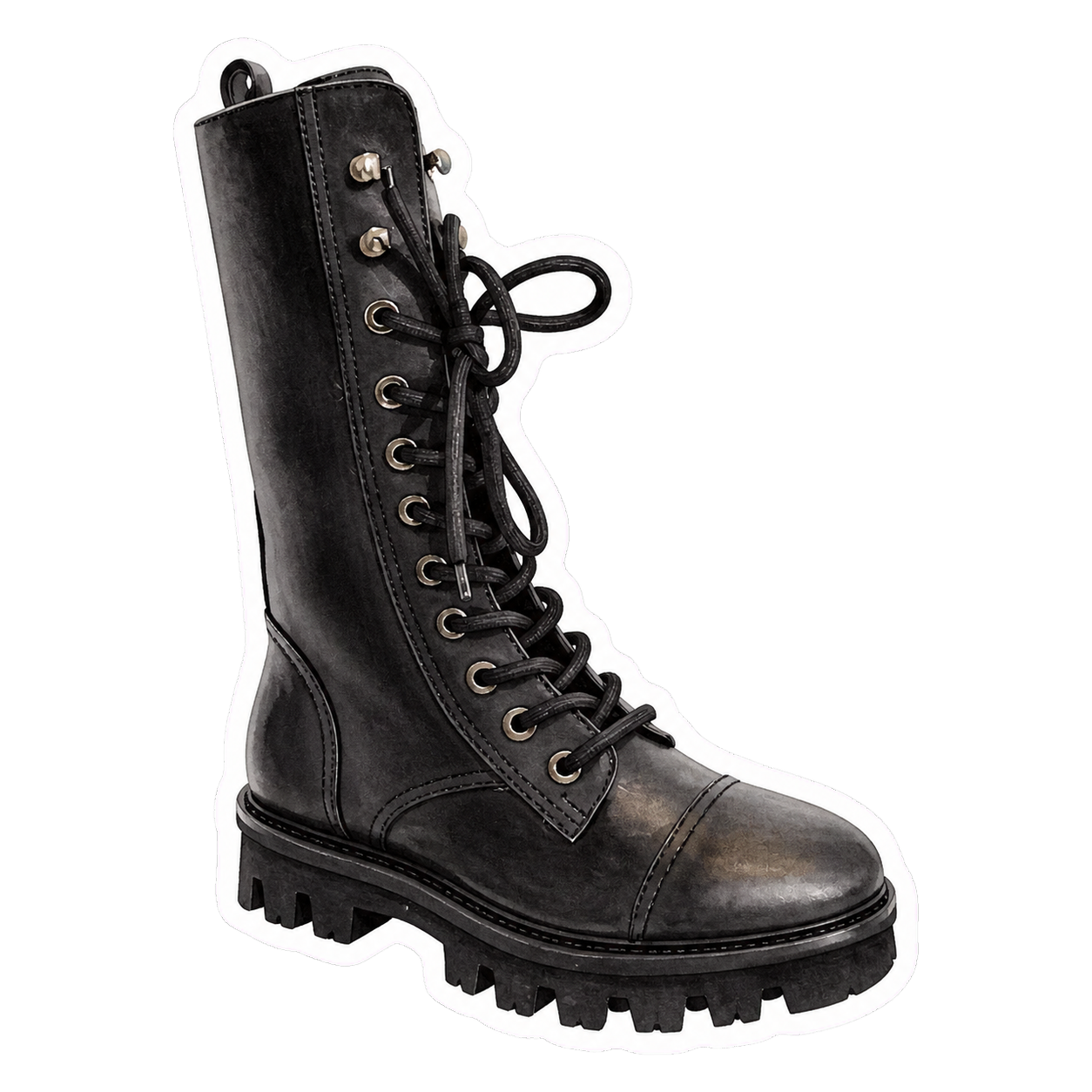 Black Leather Lace-Up Lug Boot