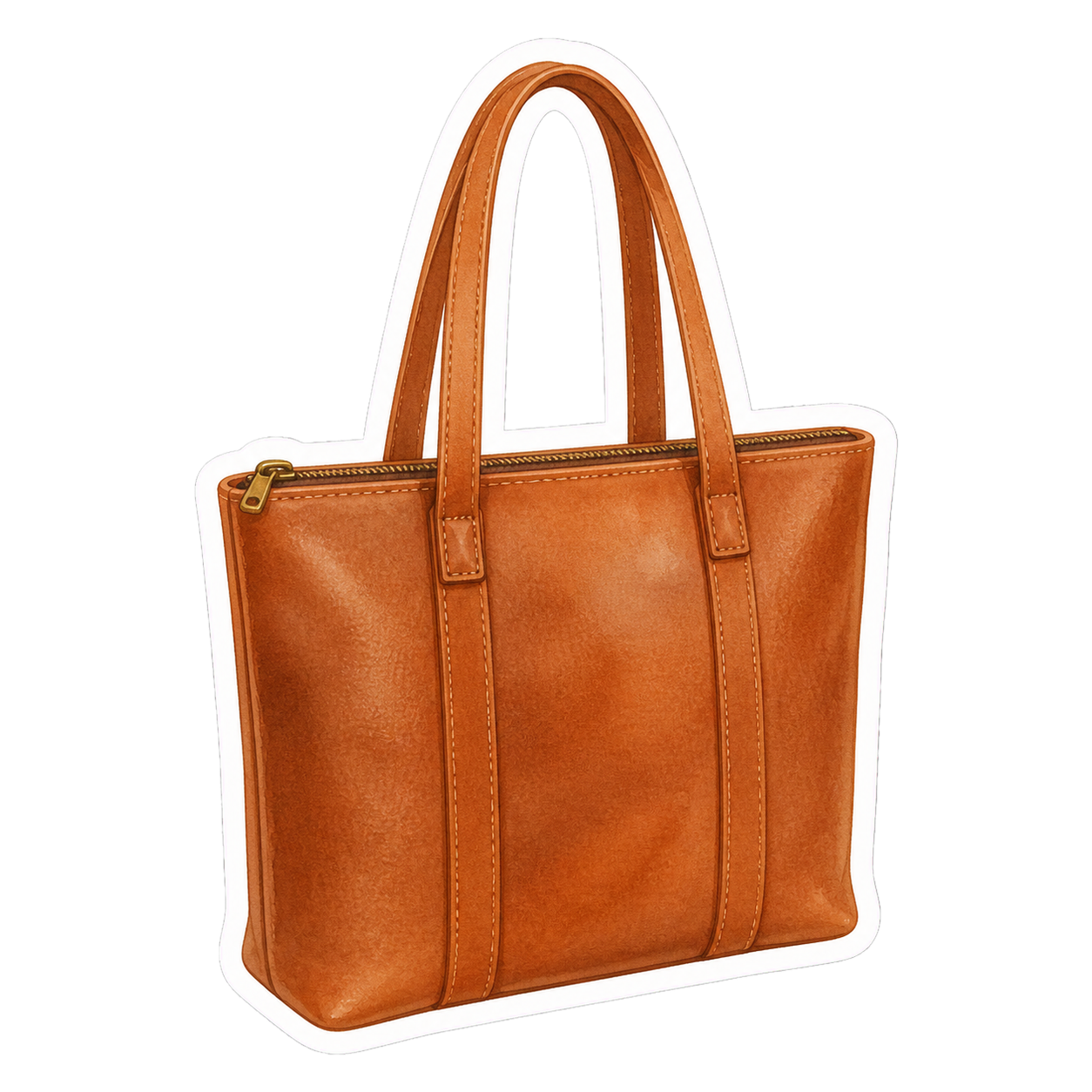 Cognac Leather Zip-Top Tote