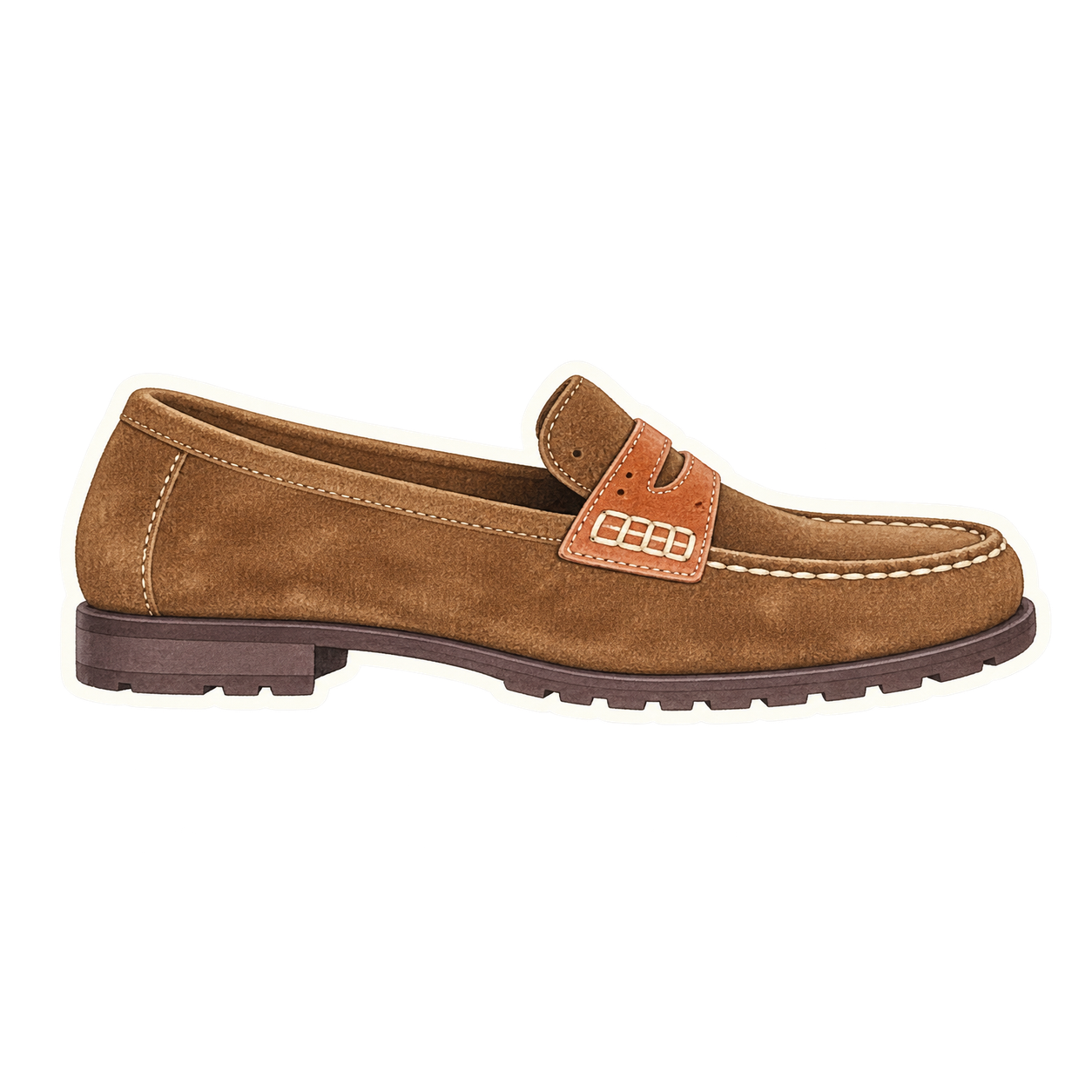 Brown Suede Lug-Sole Penny Loafer