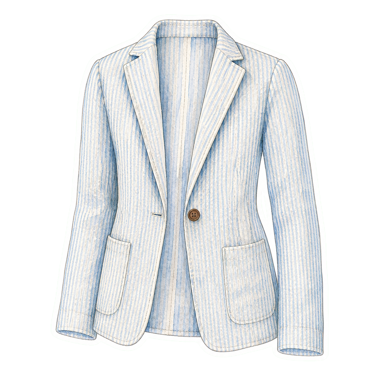 Blue and Ecru Seersucker Blazer