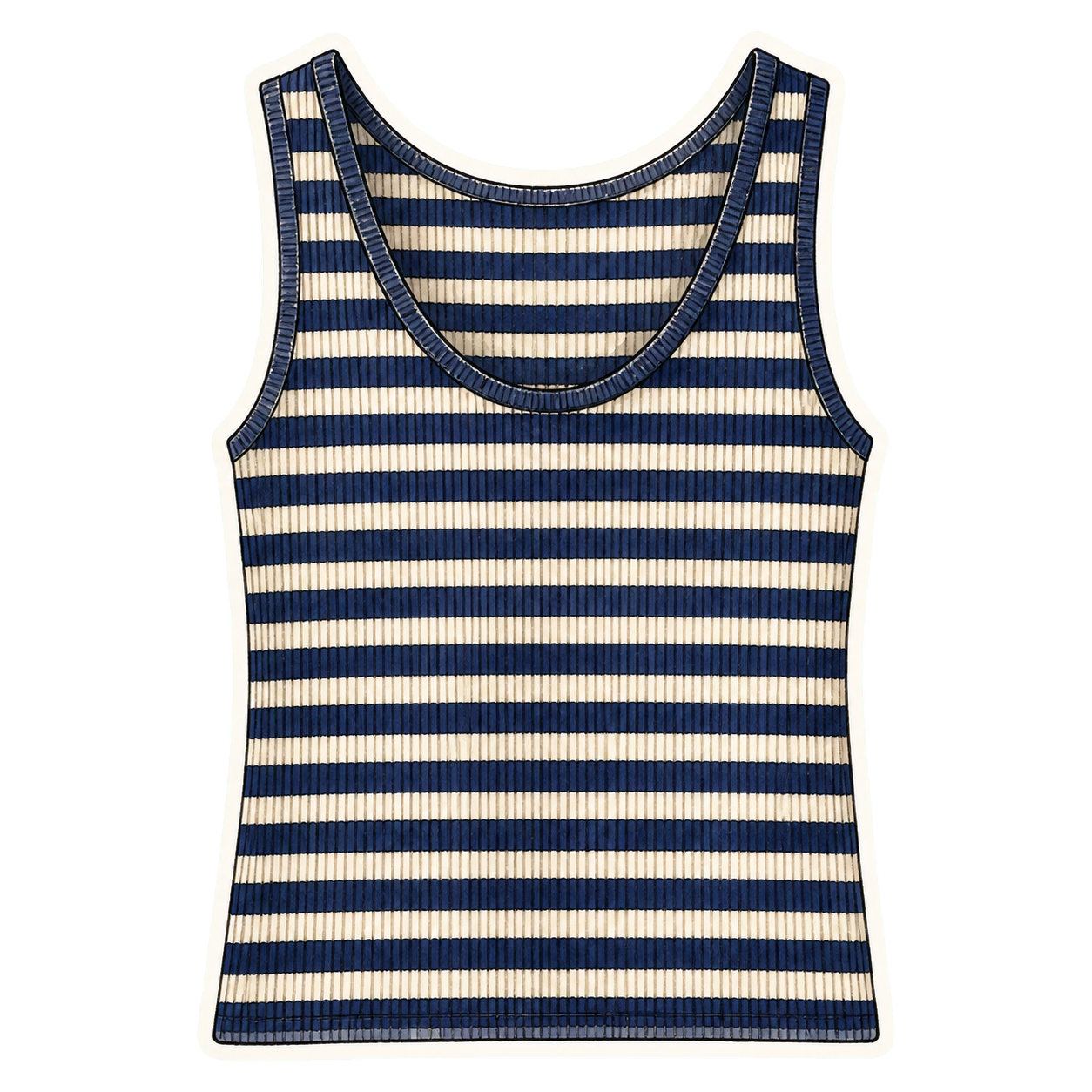 Ecru and Navy Ribbed Cotton Tank
