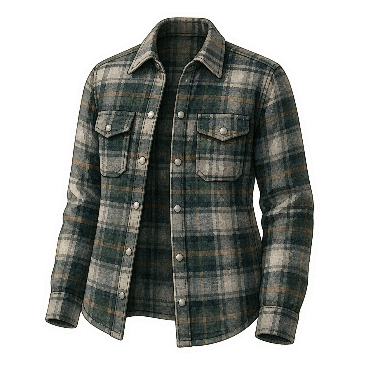 Charcoal and Forest Wool Flannel Overshirt