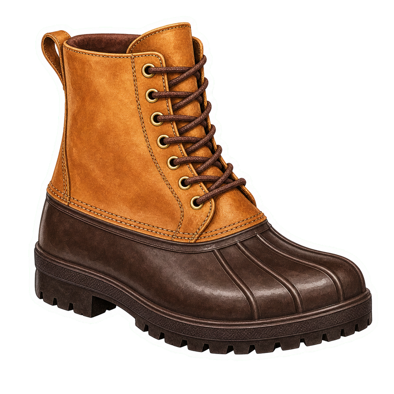 Tan Leather and Brown Rubber Duck Boot