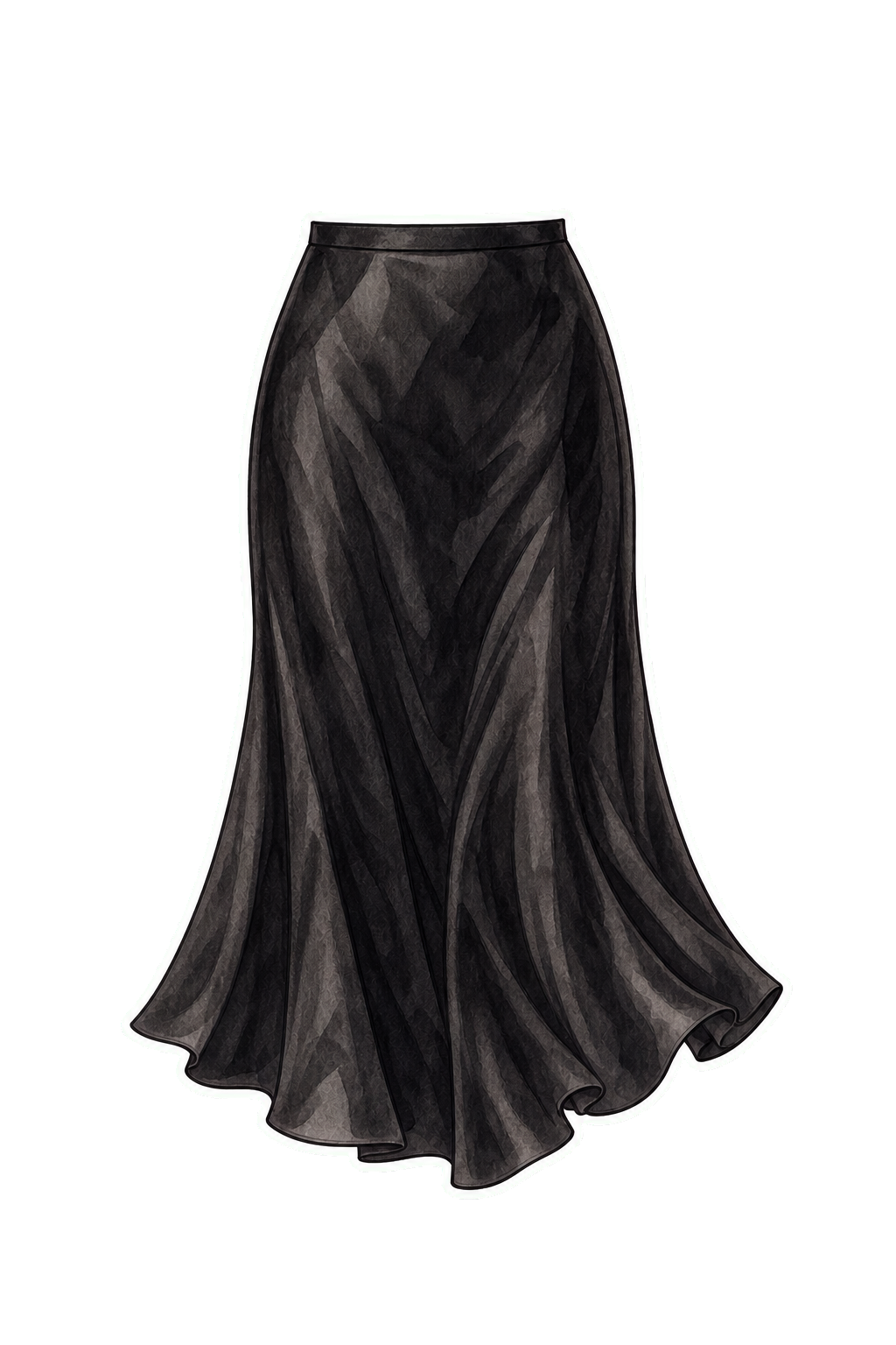 Black Bias-Cut Midi Skirt