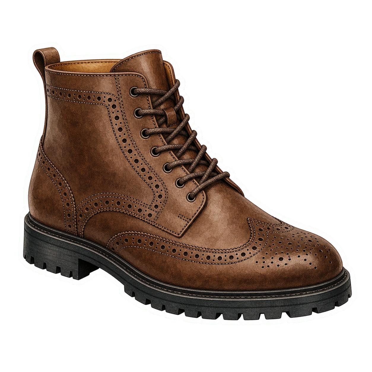 Brown Leather Brogue Commando Boot