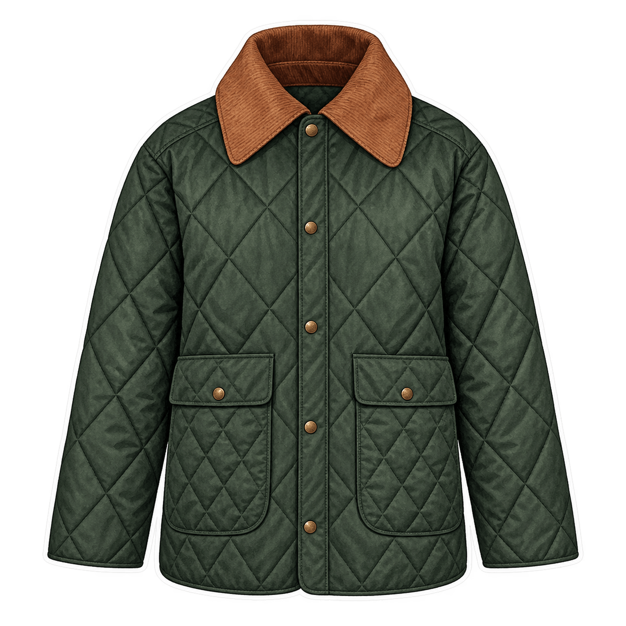Forest-green quilted jacket, hip length