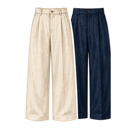 Ivory And Navy Linen Trousers