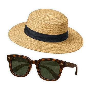 Wide Sunglasses And Straw Sun Hat
