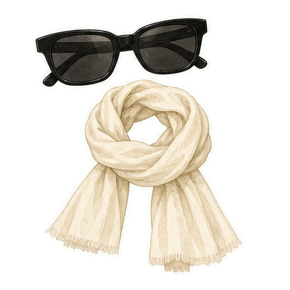 Wide Sunglasses And Light Scarf