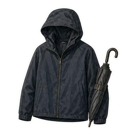 Navy Rain Shell And Compact Umbrella
