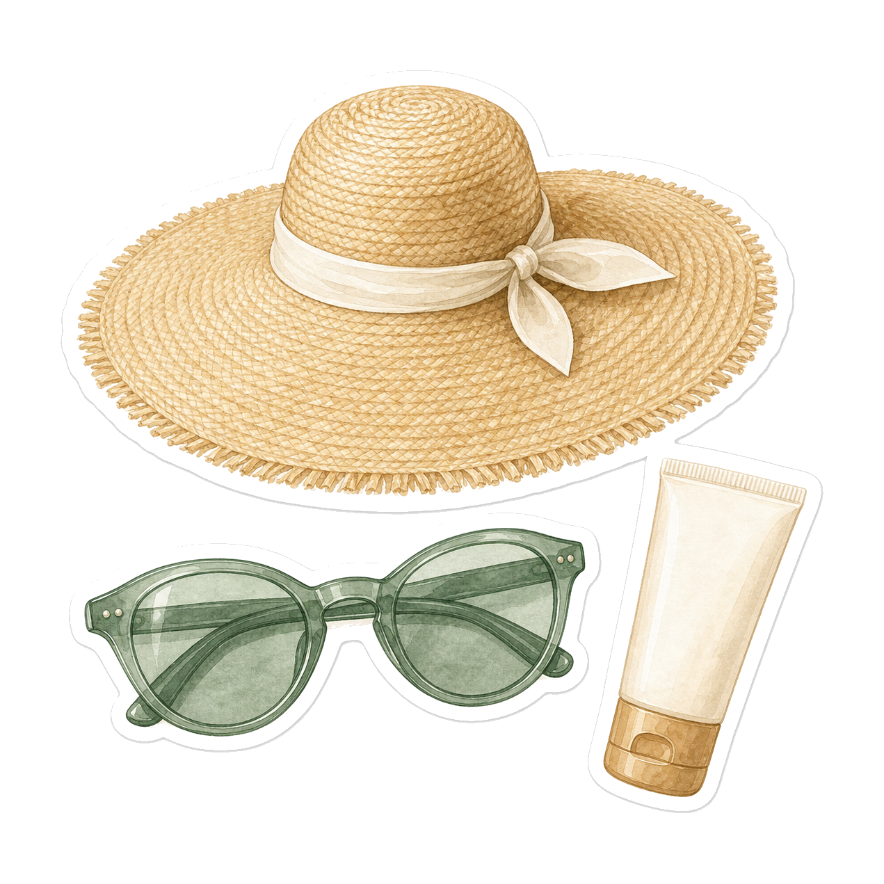Straw Hat Green Sunglasses And SPF