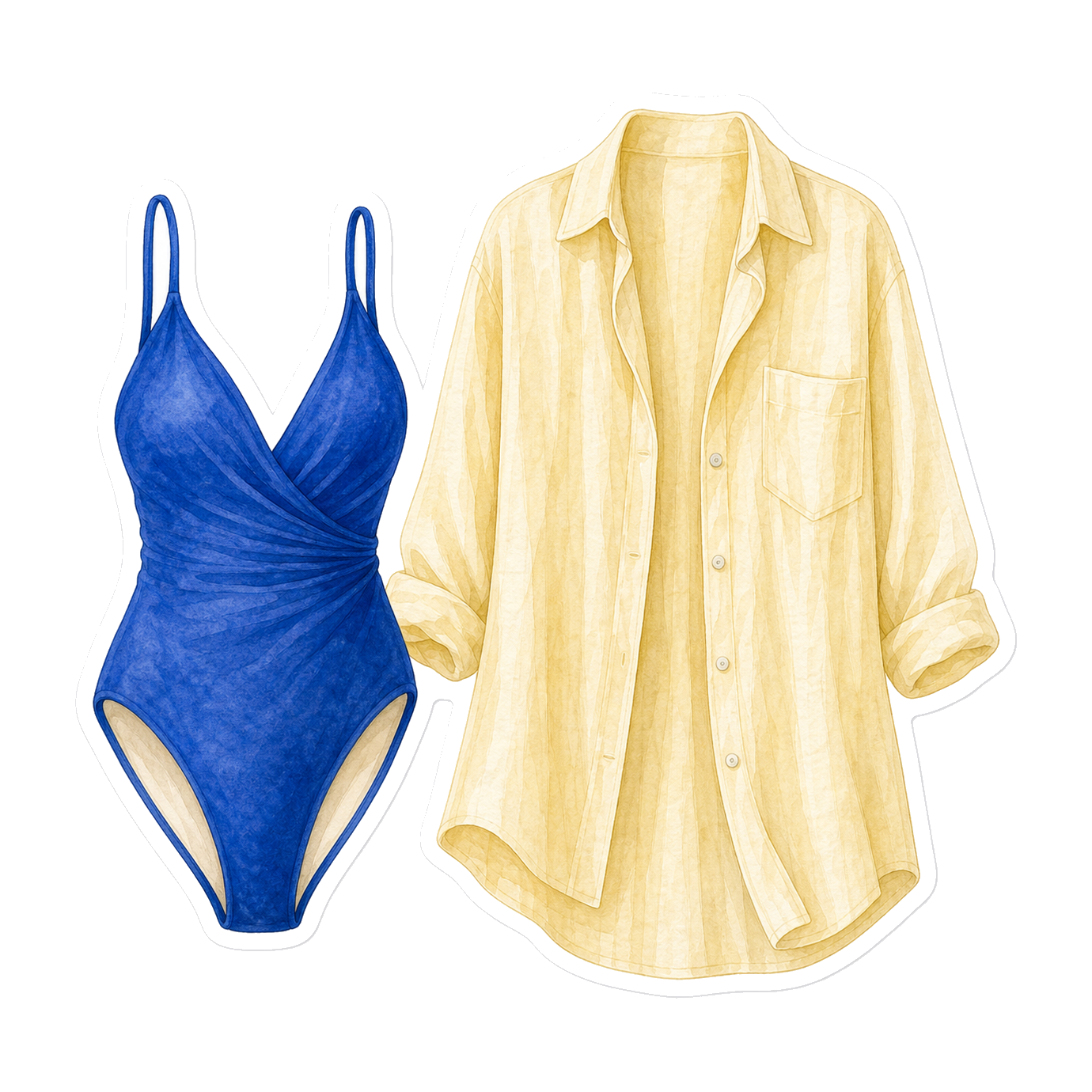 Cobalt Swimsuit And Yellow Linen Cover-Up