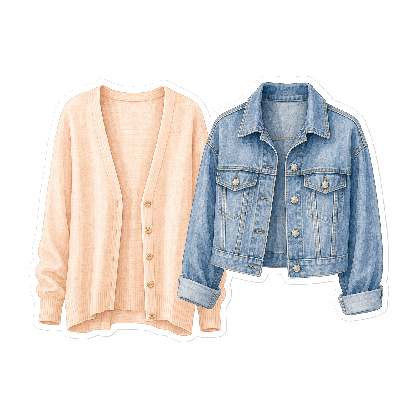 Peach Cardigan And Cropped Denim Jacket