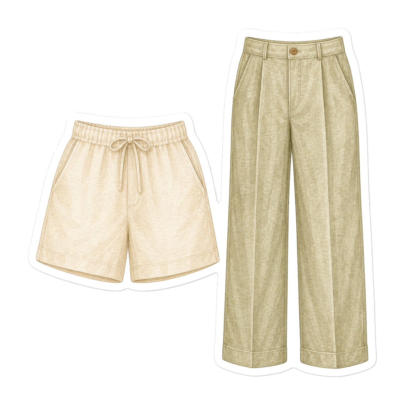 Sand Cotton Shorts And Olive Linen Trousers
