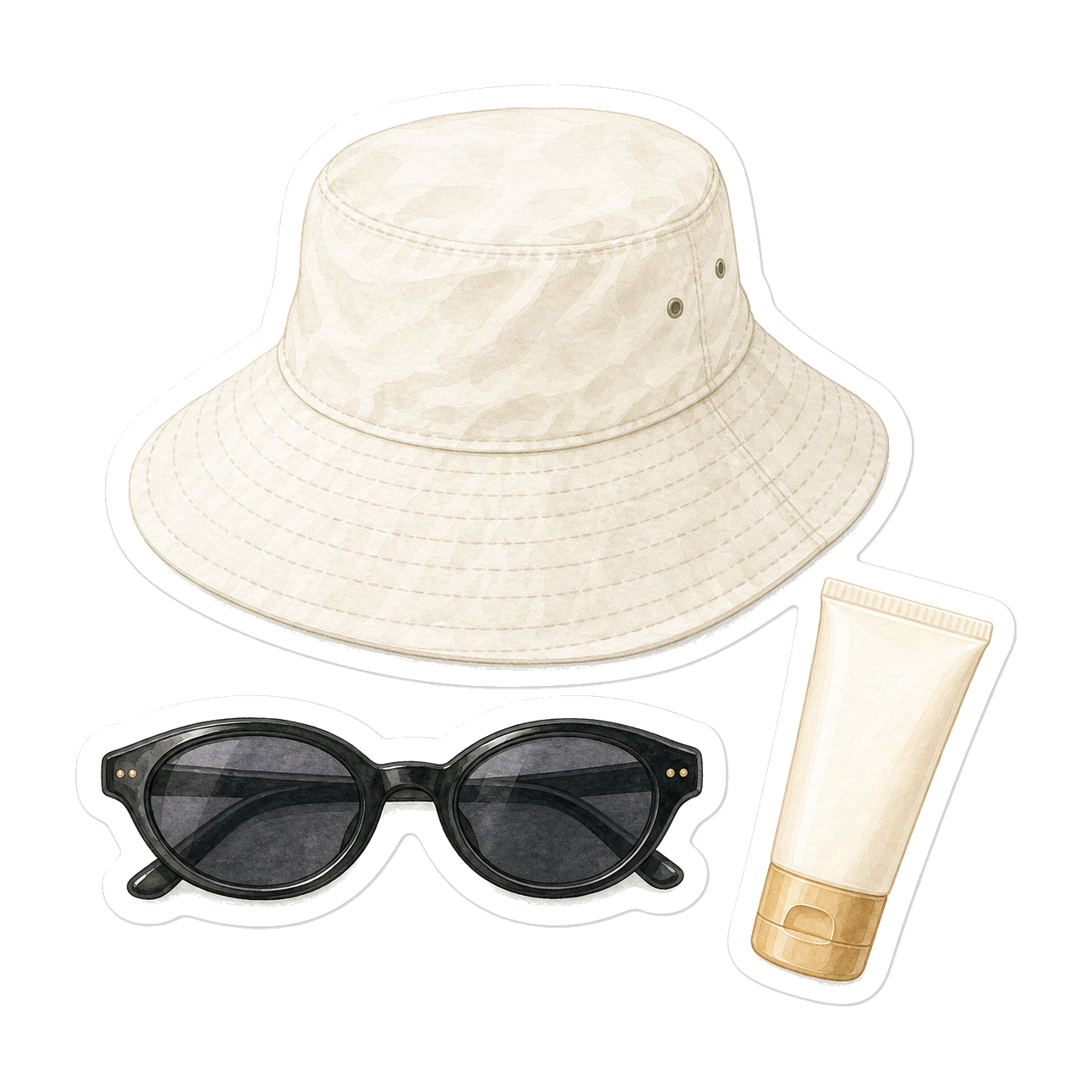 Ivory Bucket Hat Sunglasses And SPF