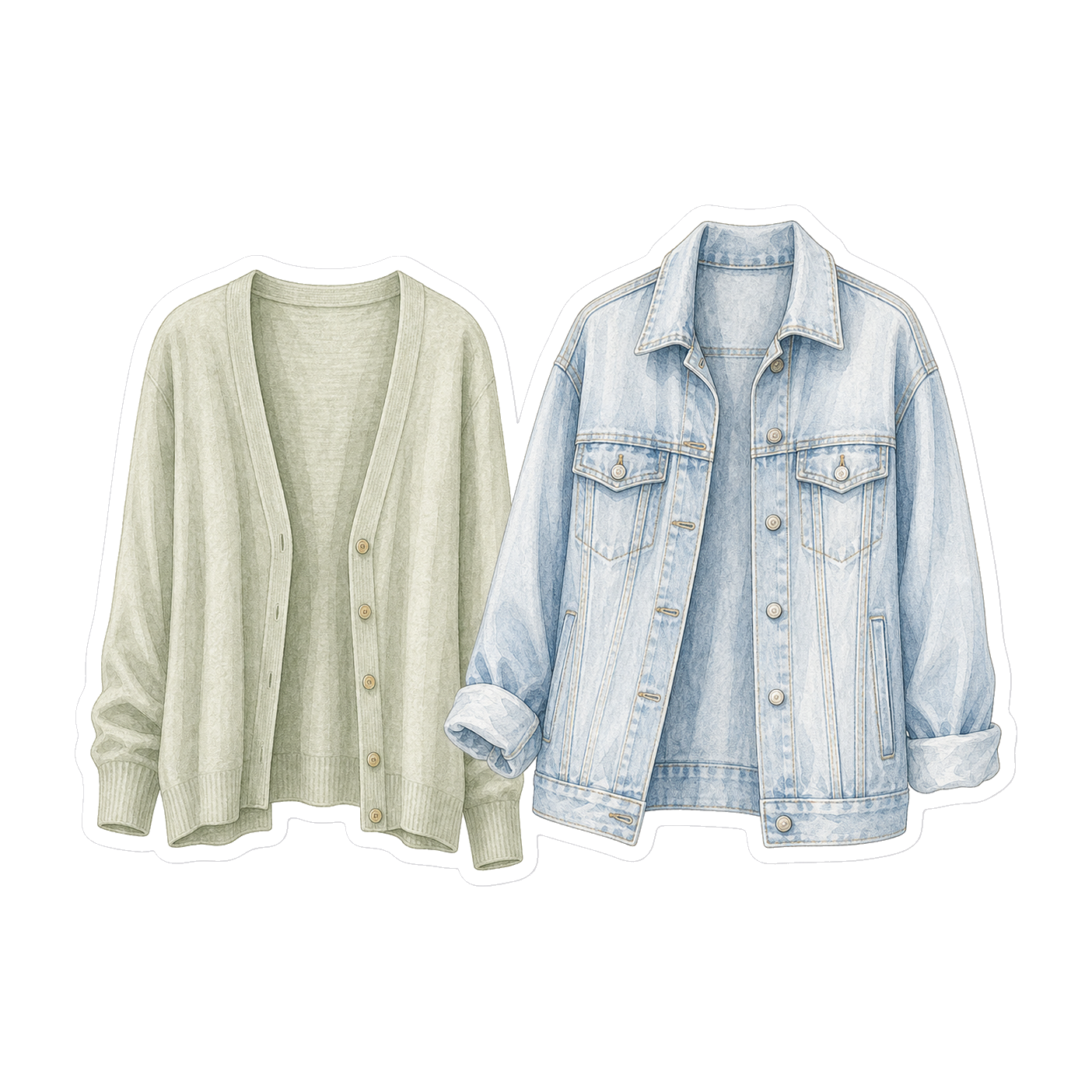 Pale Sage Cardigan And Light Denim Jacket
