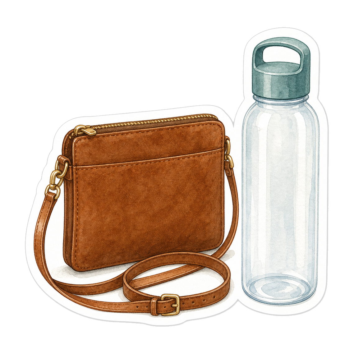 Dark Caramel Crossbody And Clear Bottle