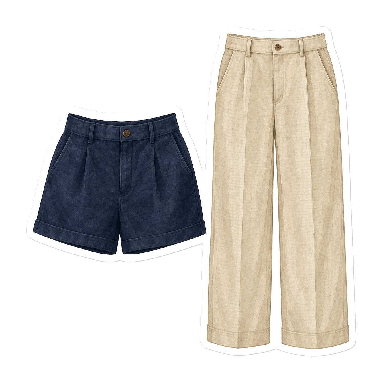 Navy Cotton Shorts And Khaki Linen Trousers