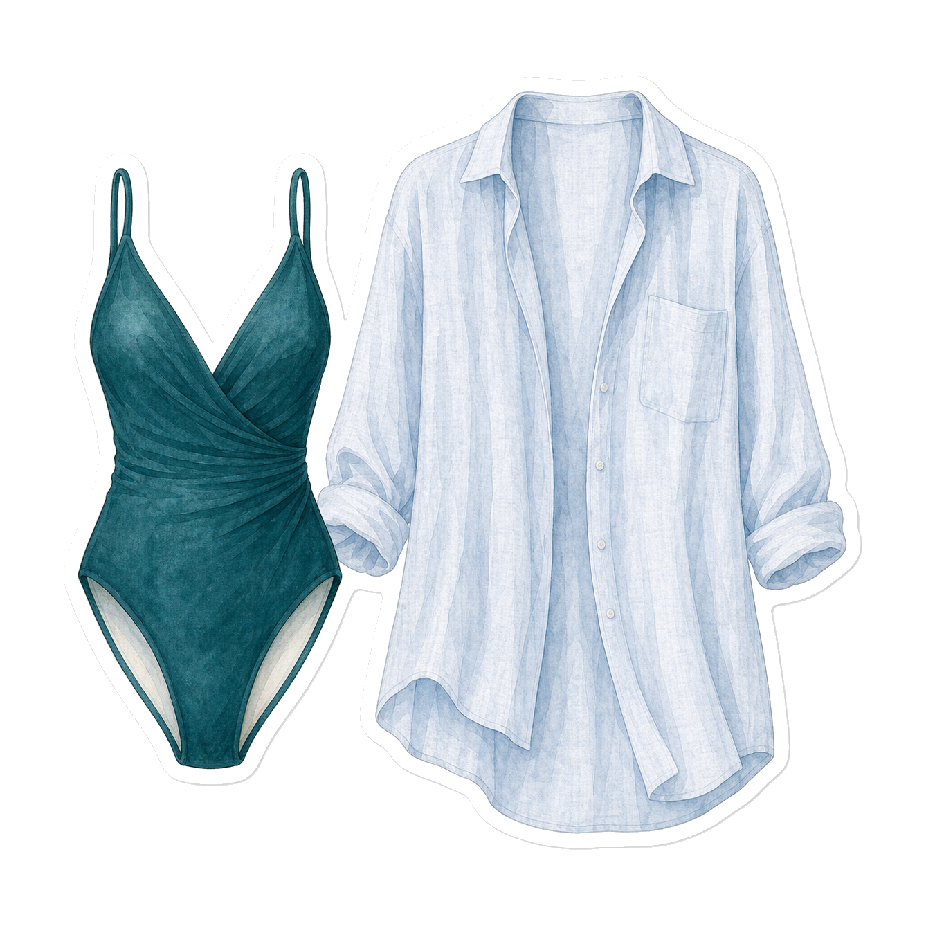 Teal Swimsuit And Pale Blue Cover-Up