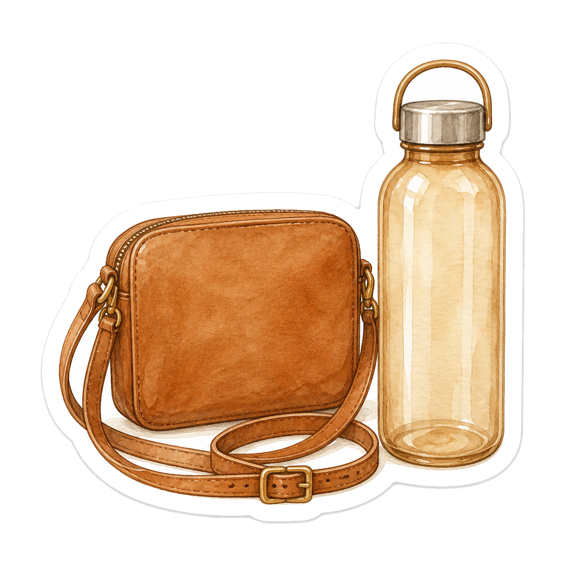 Cognac Crossbody And Amber Water Bottle