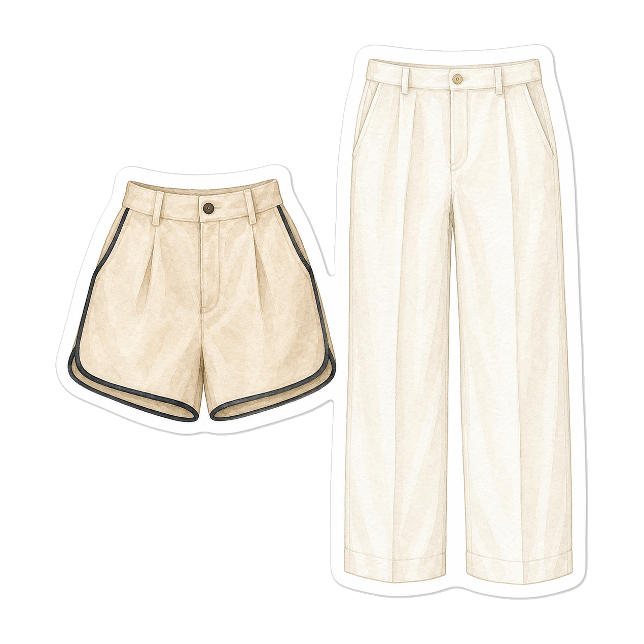 Cotton Shorts And Cream Linen Trousers