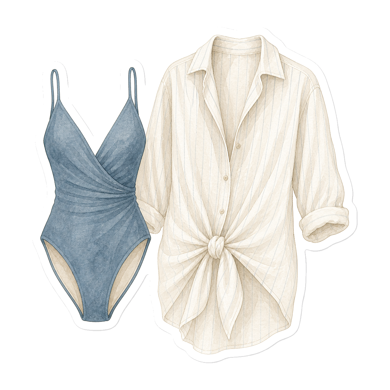 Blue Swimsuit And Linen Cover-Up