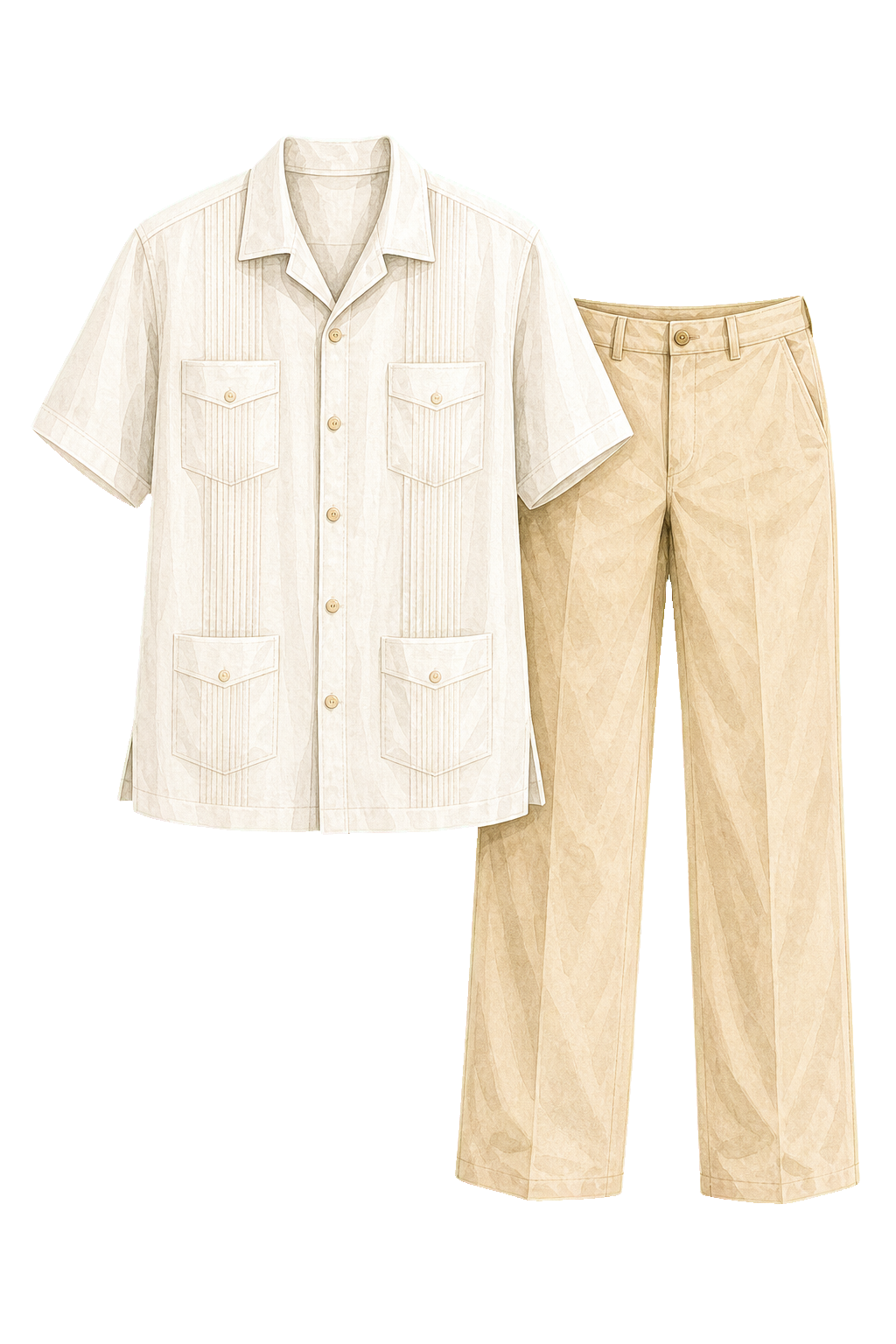 Ivory Linen Guayabera And Khaki Chinos