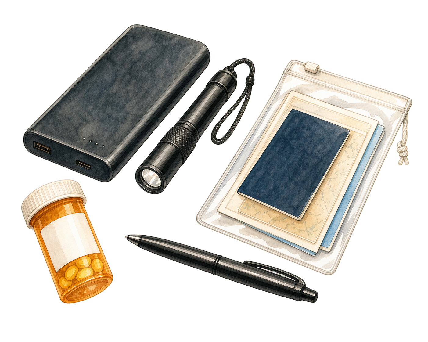 Power Bank Flashlight Documents And Medication Kit