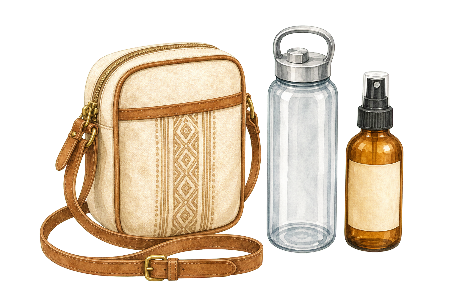 Canvas Crossbody Water Bottle And Insect Repellent