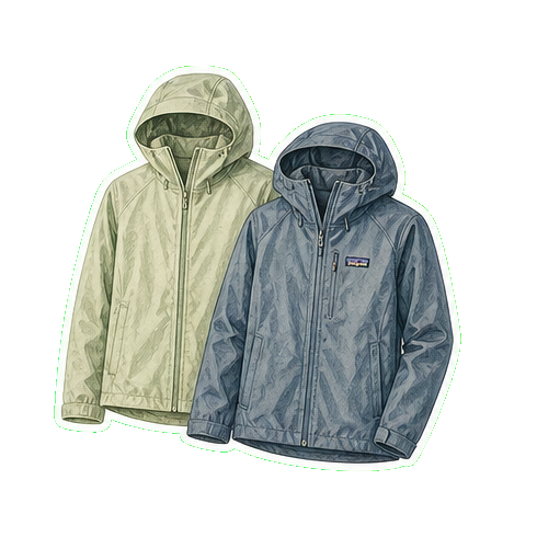 Patagonia Houdini packable rain shell + Patagonia Torrentshell 3L for monsoon-deluge