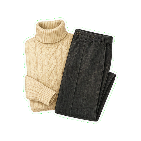 Brunello Cucinelli or Naadam Mongolian-cashmere knit + dark wool wide-leg trouser