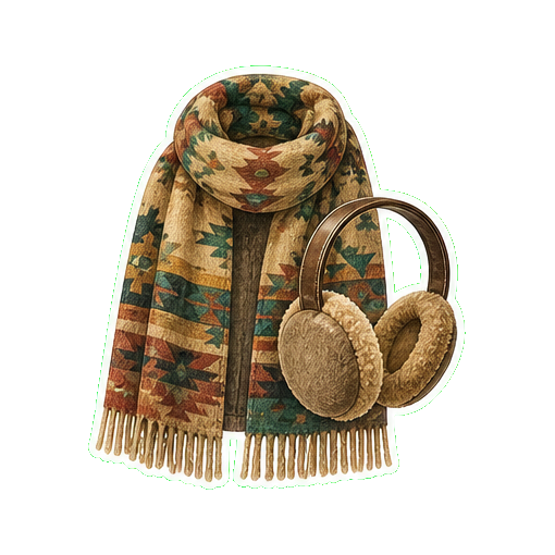 Cashmere wrap or Pendleton blanket scarf + earmuffs