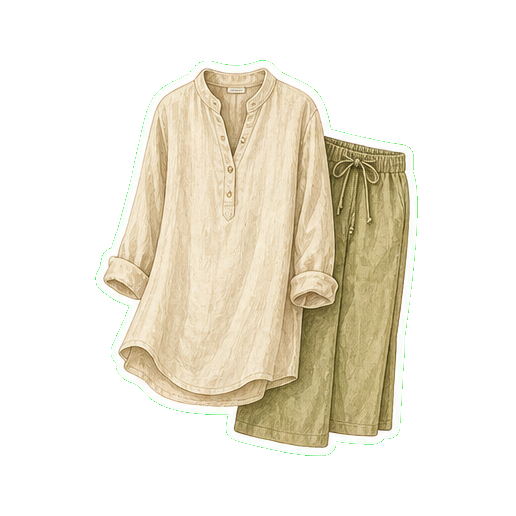 Lightweight linen wide-leg trouser + cotton long-sleeve tunic