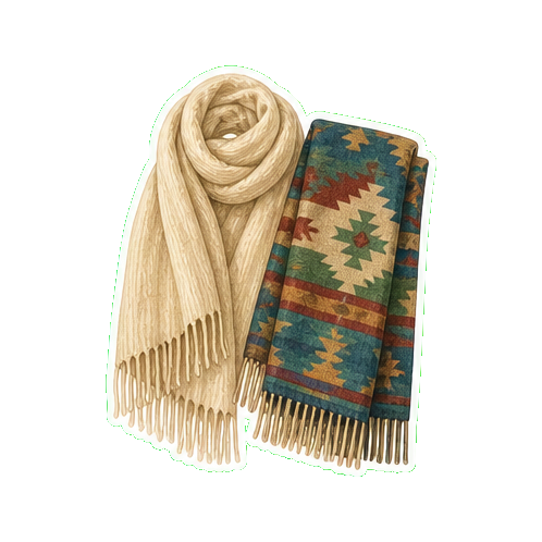 Lightweight cashmere wrap + Pendleton wool blanket scarf