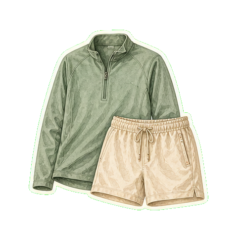 Quick-dry cotton or technical-fabric long-sleeve tunic + lightweight cotton short