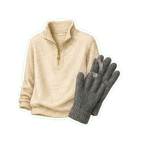 Lightweight wool layer for sunrise + lightweight wool gloves (optional)