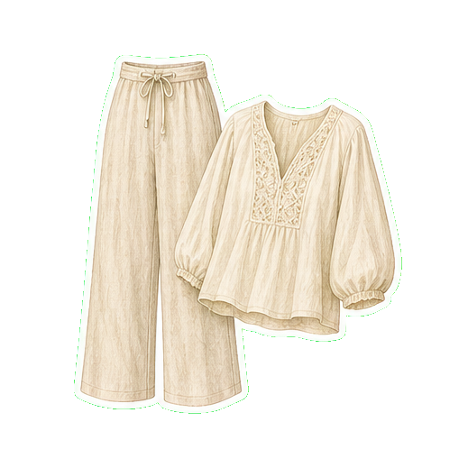 Lightweight linen wide-leg trouser + cotton blouse