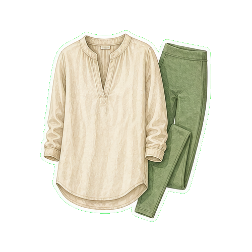 Lightweight long-sleeve cotton or linen tunic + cotton legging