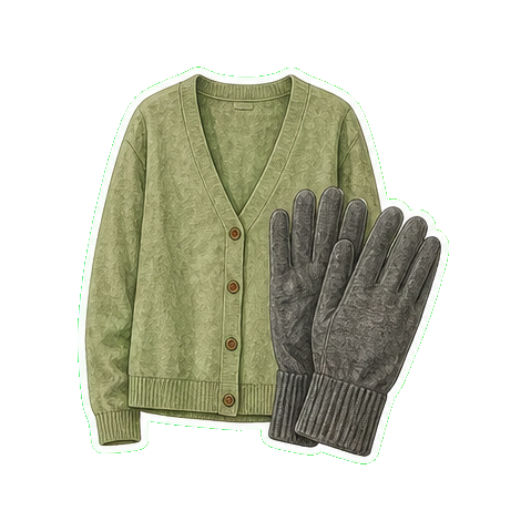 Lightweight cardigan or merino wool layering top + lightweight wool gloves