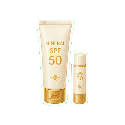 Mineral SPF 50 (Stream2Sea, Sun Bum Mineral, Thinksport) + lip balm SPF 30