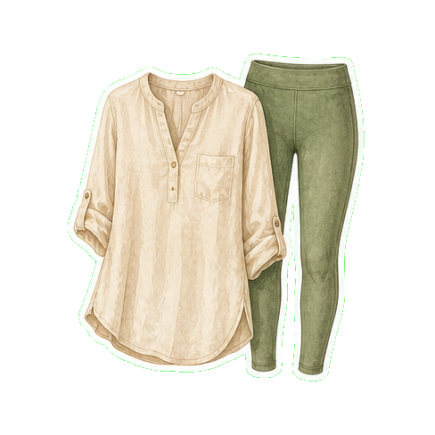 Lightweight long-sleeve cotton or linen tunic + cotton legging