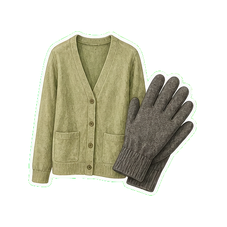 Lightweight cardigan or merino layer + lightweight wool gloves (sunrise only)