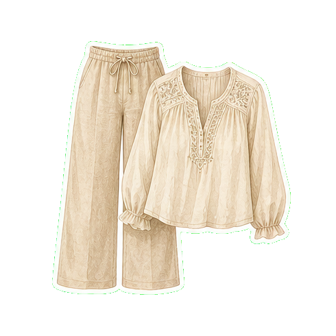 Lightweight linen wide-leg trouser + cotton blouse