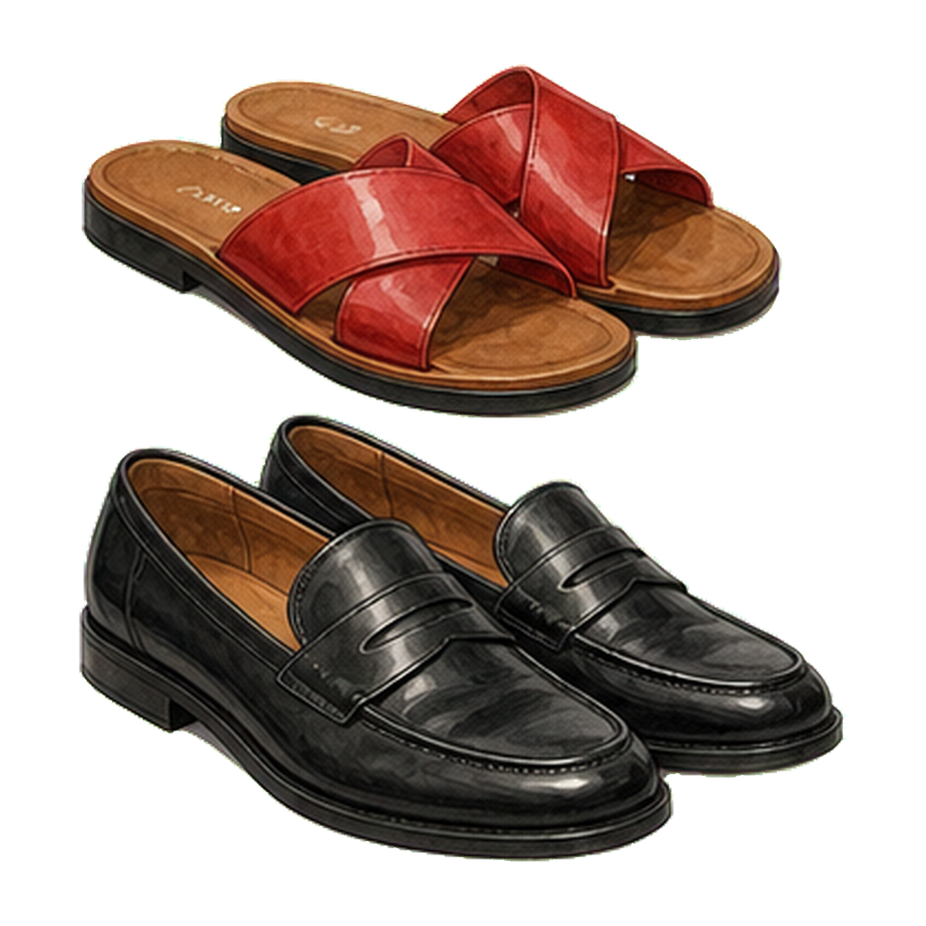 Slip-on sandals + closed-toe leather loafer